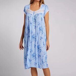 Eileen West Pretty Pansies Modal Knit Waltz Nightgown Heirloom Rose Blue Medium